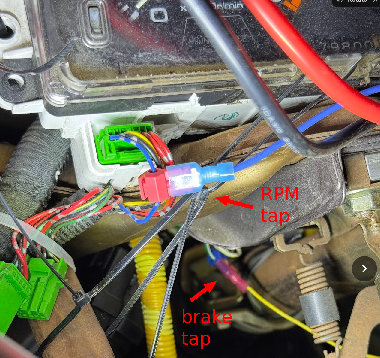 RPM and brake tap points behind the dash