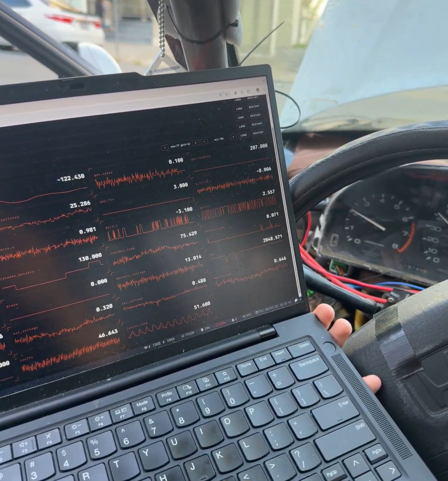 Debug traces on laptop while sitting in car